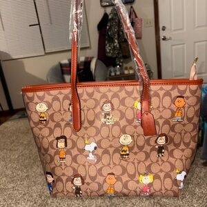 Coach Tan Peanuts Character Tote